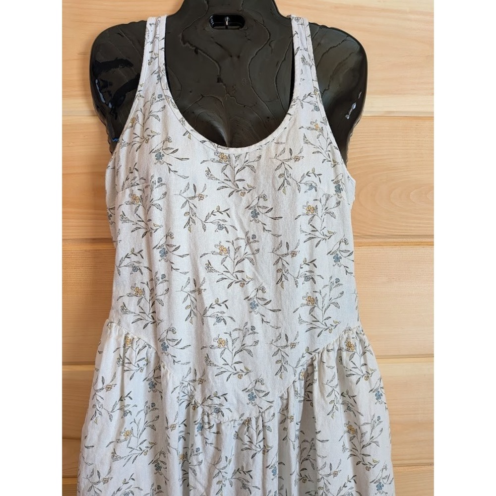 Sun Dress XS Floral Linen Blend Drop V Waist Flowy Resort Beachy Boho Relaxed - Picture 2 of 12